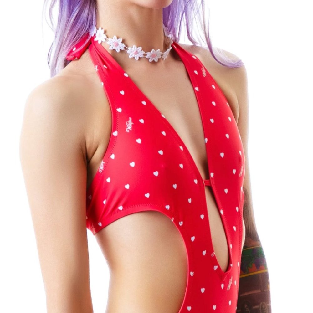 WILDFOX SWIM Pin-Up, Red, Monokini with White Heart Print in Small, Spring 2013 - Picture 6 of 8